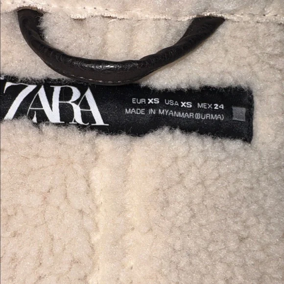 Zara Beige Shearling-Lined Aviator Jacket with Black Trim - Picture 3 of 3